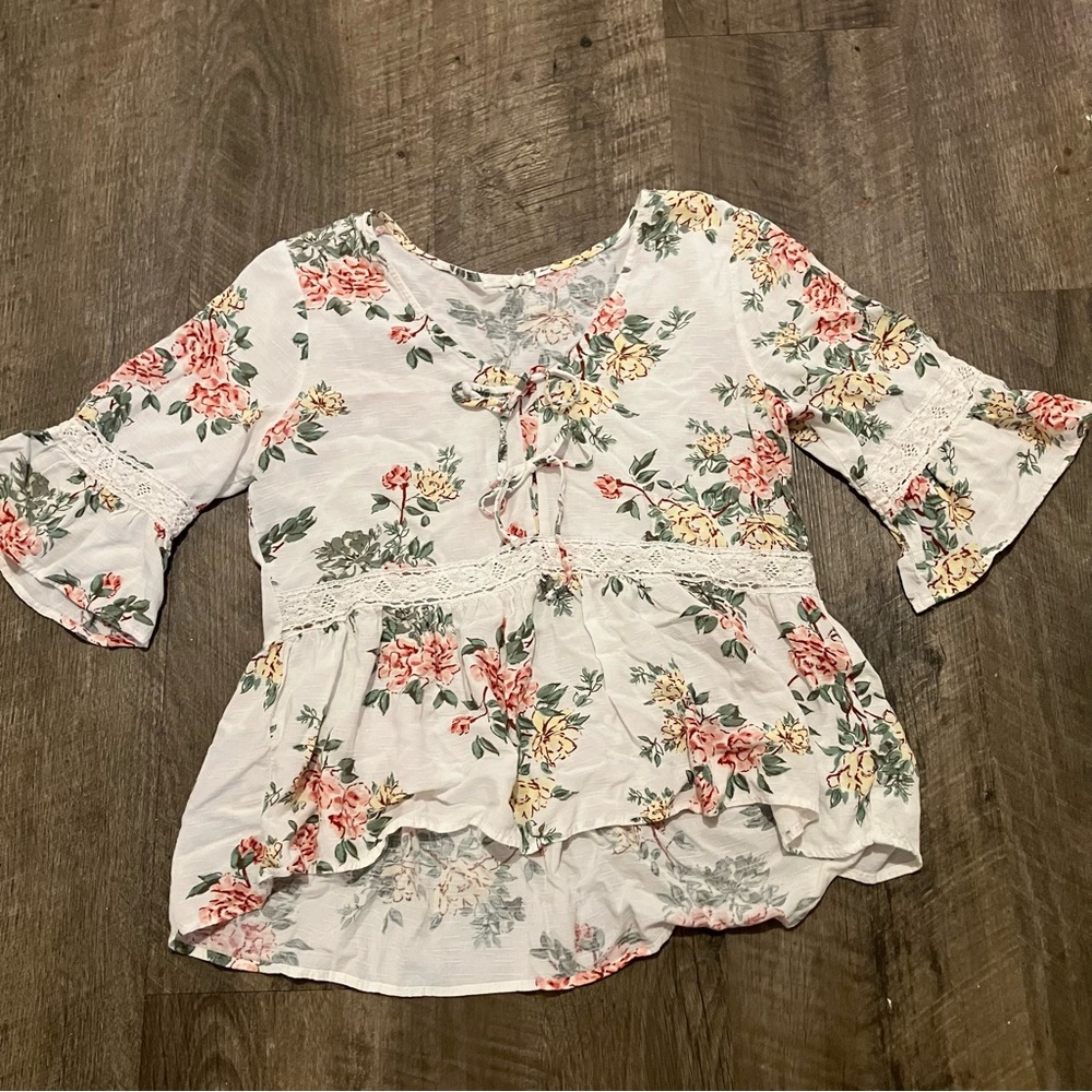 Maurices Floral Print Top with Ruffle Detail
